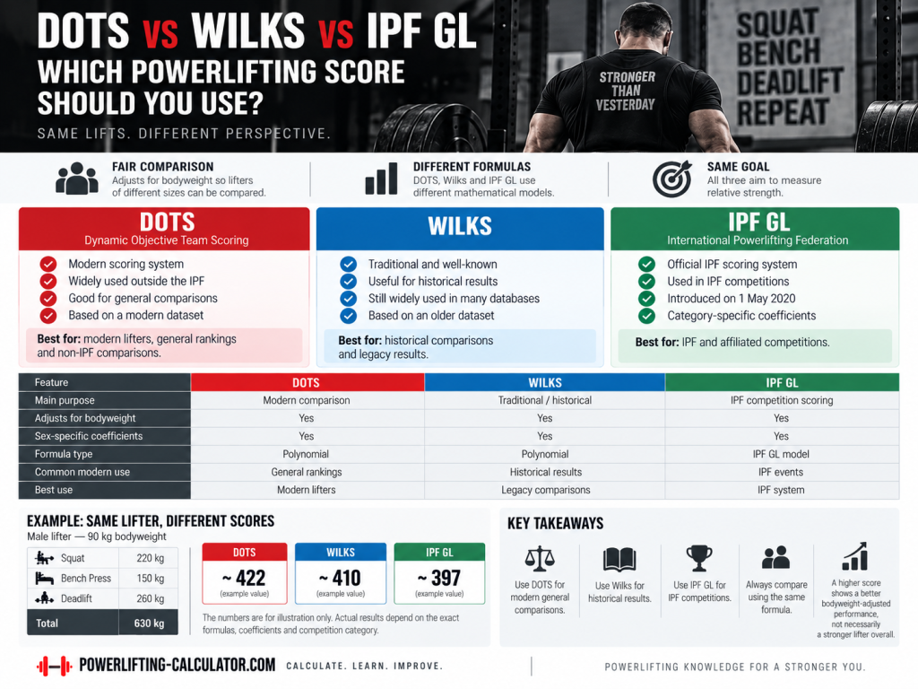 DOTS vs Wilks vs IPF GL powerlifting scoring comparison