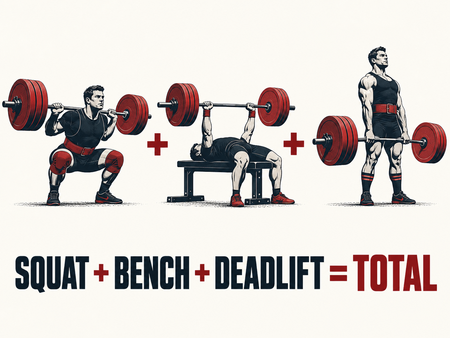 Squat plus bench press plus deadlift equals a powerlifting total